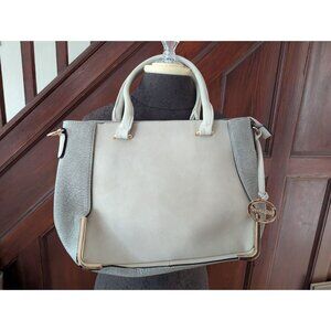 Sorrentino Womens Gray & White Handbag With Gold Accents & Charm